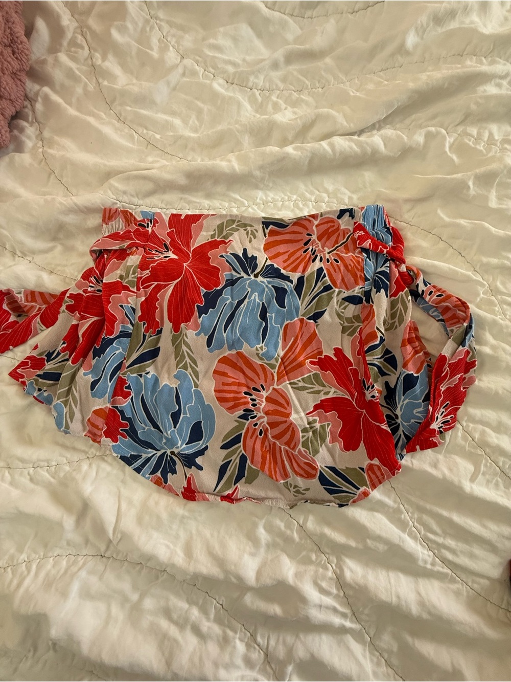ASTR The Label Floral Tie Front Mini Skirt Pink Blue White Summer Small